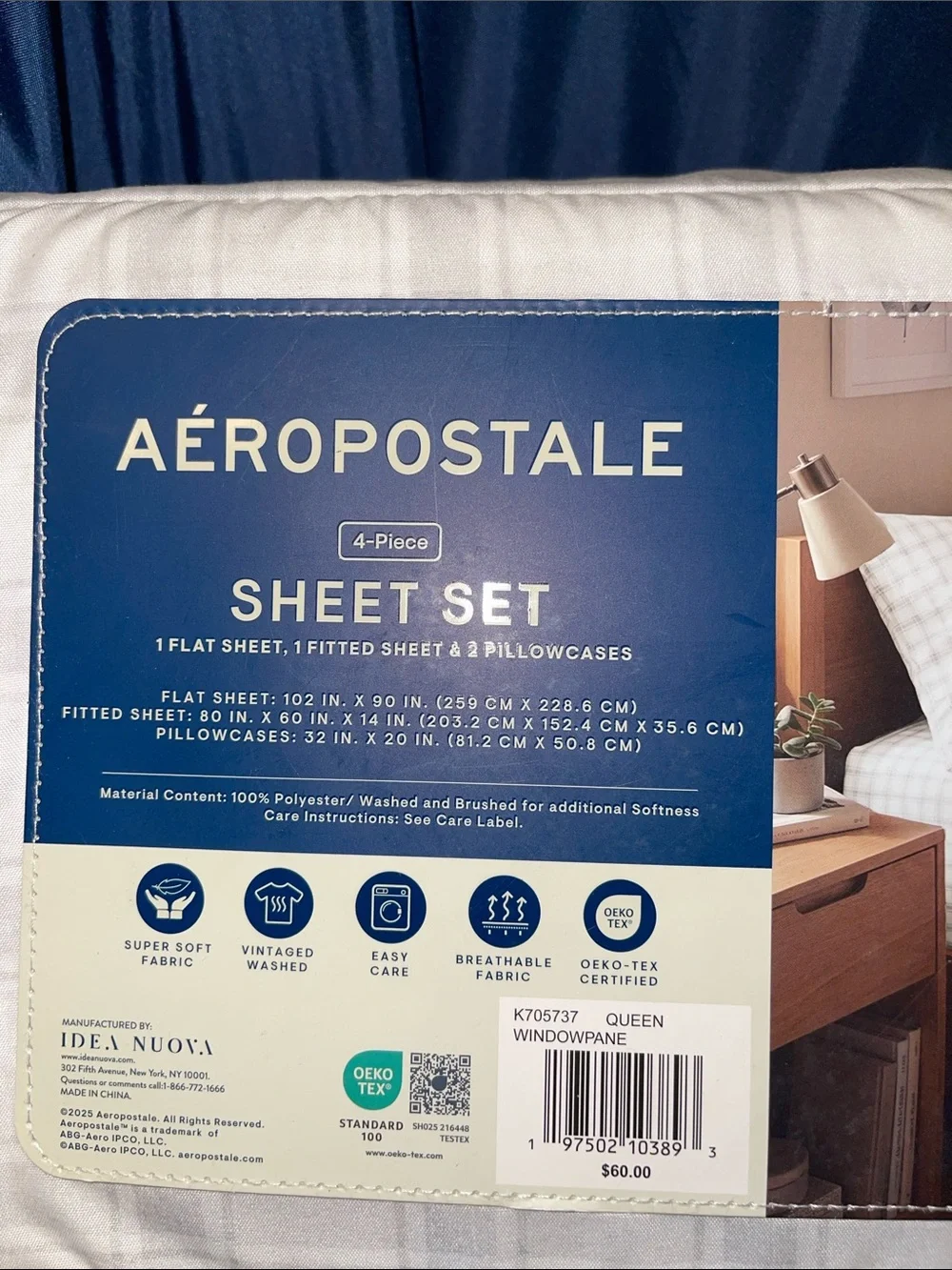 Aeropostale White & Grey Plaid 4-Piece Queen Sheet Set - Neutral Plaid